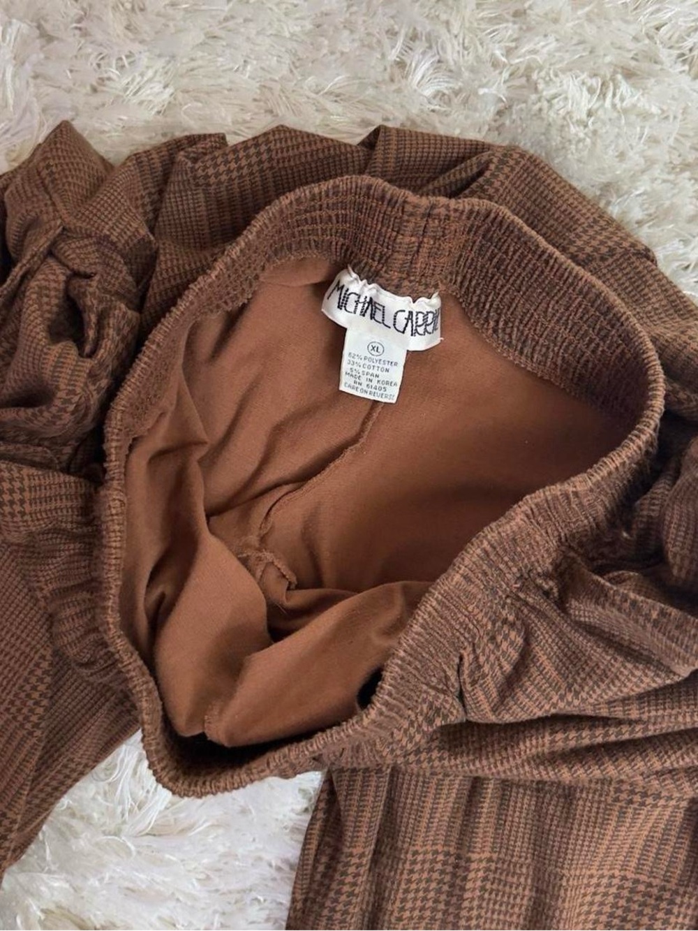 Vintage 90s Michel Carré Brown Houndstooth Plaid Stirrup Pants Academia Twee S/M - Picture 3 of 8